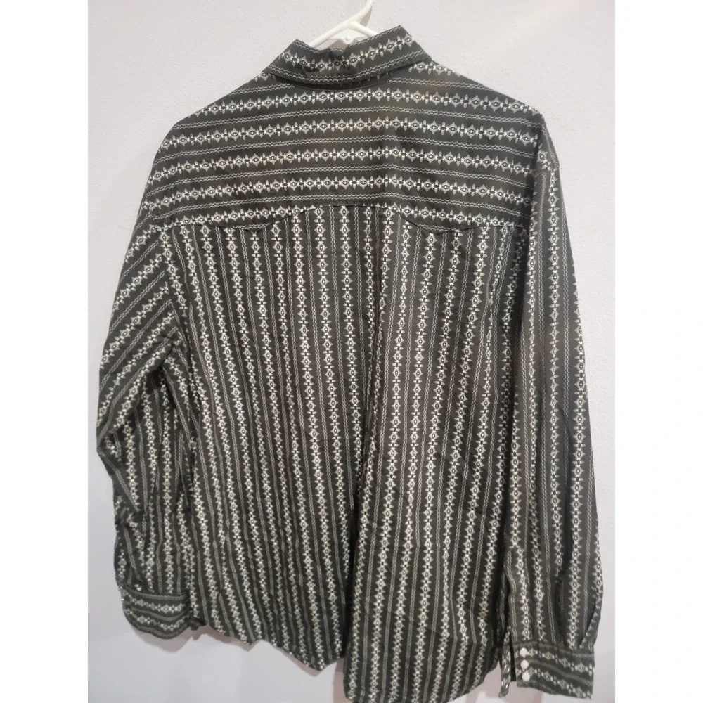 LUCKY‎ BRAND Western Shirt Pearl Snap Black White Print Sz XL Long Sleeve